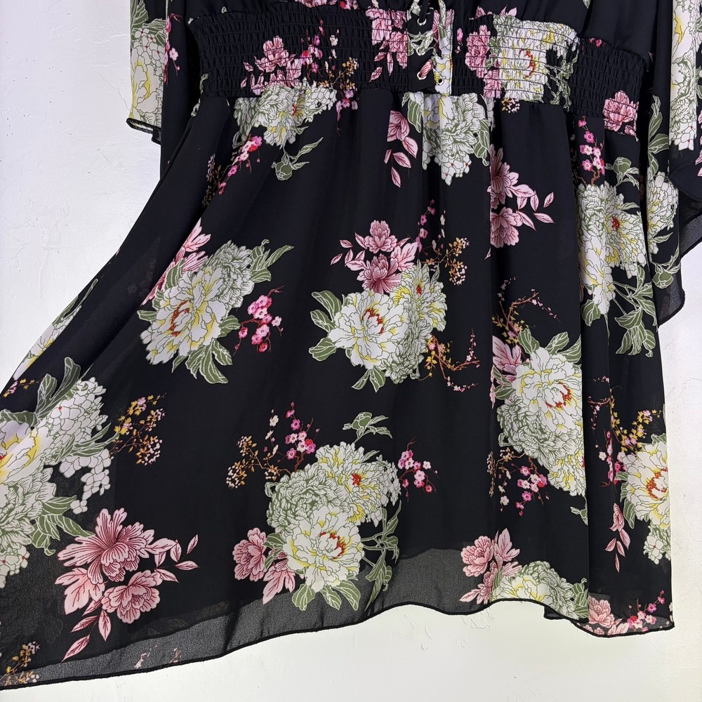 Lace Up V-Neck Mini Dress Size 3X Black Floral‎ Whimsigoth Dark Romantic Boho - Picture 8 of 16